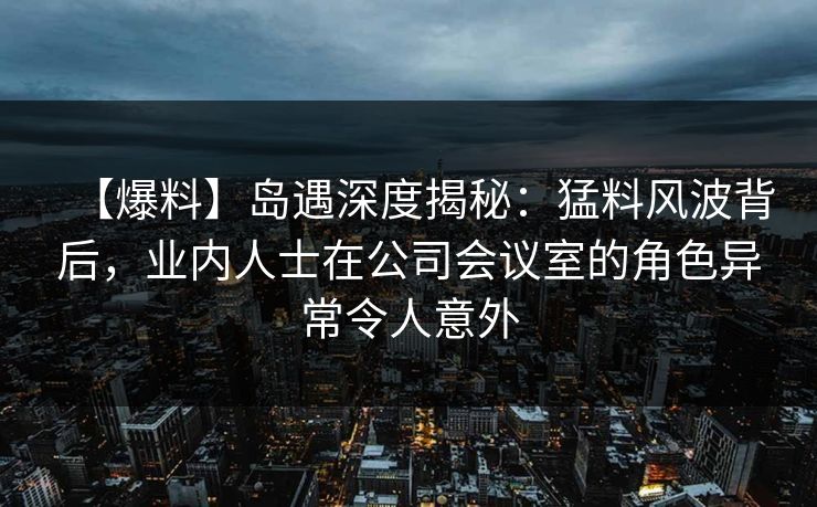 【爆料】岛遇深度揭秘：猛料风波背后，业内人士在公司会议室的角色异常令人意外