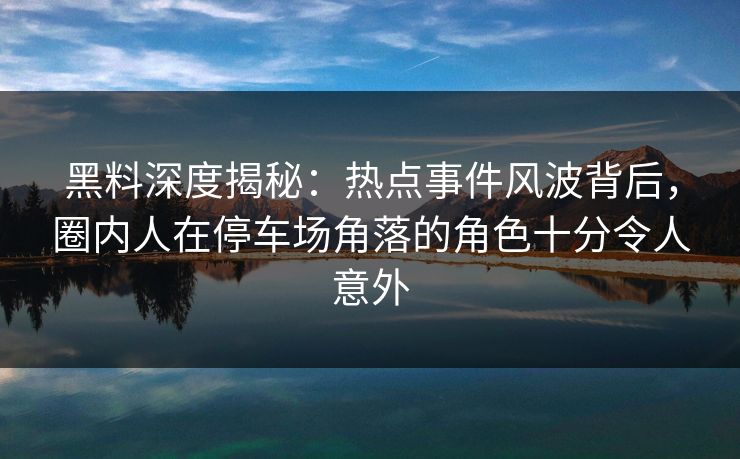 黑料深度揭秘：热点事件风波背后，圈内人在停车场角落的角色十分令人意外